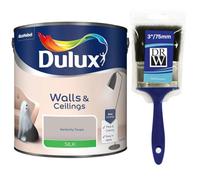 Perfectly Taupe Walls & Ceilings Silk Emulsion Paint 2.5L + 3" Emulsion Paint Brush - Smooth Washable Silk Finish, Quick Dry, Low-VOC, Easy Application for Interior Walls & Ceilings