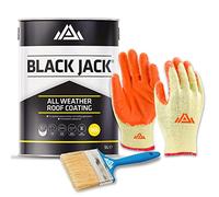Perfectonish Black Jack 905 All-Weather Roof Coating Brushable Based Bitumen Compound With Brush & Gloves-Fast Drying Weatherproof Roof Sealant With Rain Proof Solvent (5-Litre)