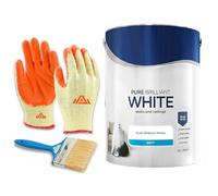 PERFECTONISH Dulux Pure Brilliant White Matt Emulsion Paint, 5L (Matt), For Walls & Ceilings, Quick Drying, Anti-Mould, Water Resistant, Includes 3" Brush & Gloves