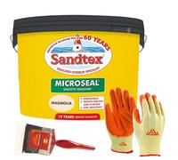 PERFECTONISH Sandtex Mircoseal Magnolia 7.5L Smooth Masonry 3" Paint Brush & Safety Gloves