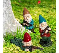 PERFECTOP 3Pcs Military Soldier Garden Gnomes with Guns AK47, Funny Army War Combat Defender Gnome Statue Figurines, Indoor Outdoor Patio Yard Lawn Desktop Ornament Decor,Valentine's Day Men Gift