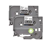 PerfectPrint Compatible Label Tape Replacement for Brother PT-1000 1005BTS 1005F 1005FB 1010 1090 1230PC 1260VP 1280 1280DT 1290VP 1830VP 18R 2030VP 2420PC TZ335 1/2" (12mm) (White on Black, 2-Pack)