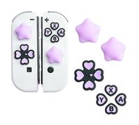 PERFECTSIGHT Cute D-Pad Button Caps Silicone Thumb Grips Set, ABXY Key Buttons Sticker Joystick Cover Caps Compatible with Nintendo Switch/OLED (Purple+Black Star Heart)