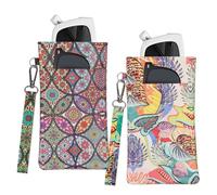PERFECTSIGHT Double Glasses Case Soft PU Leahter Travel Eyeglass Case For Women Men Squeeze Top Dual Sunglasses Case Eyewear Pouch (Multicolor Leaf+Totem)