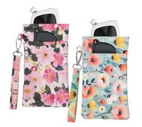 PERFECTSIGHT Double Glasses Case Soft PU Leahter Travel Eyeglass Case For Women Men Squeeze Top Dual Sunglasses Case Eyewear Pouch (Pink+Blue Flower)