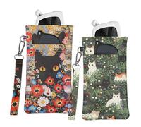 PERFECTSIGHT Double Glasses Case Soft PU Leahter Travel Eyeglass Case For Women Men Squeeze Top Dual Sunglasses Case Eyewear Pouch, Flower Floral Cat