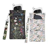PERFECTSIGHT Double Glasses Case Soft PU Leahter Travel Eyeglass Case For Women Men Squeeze Top Dual Sunglasses Case Eyewear Pouch, Floral and Wild Flower