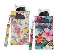 PERFECTSIGHT Double Glasses Case Soft PU Leahter Travel Eyeglass Case For Women Men Squeeze Top Dual Sunglasses Case Eyewear Pouch (Black+Beige Flower)
