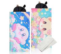 PERFECTSIGHT Eyeglass Glasses Sunglass Case Bag with Cleaning Cloth, Portable Squeeze Top Soft Vegan Leather Pouch for Women Boys Girls 2 Pack (Blue+Pink KB Bear)