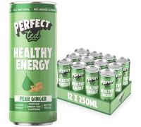 PerfectTed Pear Ginger Healthy Energy Drink, 12 x 250ml Cans, All-Natural Green Tea Caffeine (80 mg) & L-Theanine | Low Calorie (30 kcal) | Vegan | Gluten-Free