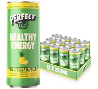 PerfectTed Pineapple Yuzu Healthy Energy Drink, 12 x 250ml Cans, All-Natural Green Tea Caffeine (80 mg) & L-Theanine | Ultra Low Calorie (13 kcal) | Vegan | Gluten-Free