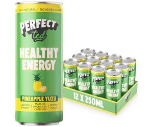 PerfectTed Pineapple Yuzu Healthy Energy Drink, 12 x 250ml Cans, All-Natural Green Tea Caffeine (80mg) & L-Theanine | Ultra Low Calorie (13KCAL) | Vegan | Gluten-Free
