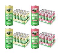 PerfectTed Strawberry Matcha and Vanilla Matcha Latte RTD, Ceremonial Grade Japanese, 48 x 250ml Cans, Ready-to-Drink with Gluten-Free Oats | Smooth & Creamy | Dairy-Free | Vegan (48 Pack, Variety)