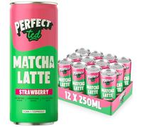 PerfectTed Strawberry Matcha Latte RTD, Ceremonial Grade, 12 x 250ml Cans, Ready-to-Drink with Gluten-Free Oats | Smooth & Creamy | Dairy-Free