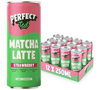 PerfectTed Strawberry Matcha Latte RTD, Ceremonial Grade Japanese, 12 x 250ml Cans, Ready-to-Drink with Gluten-Free Oats | Smooth & Creamy | Dairy-Free
