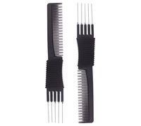 PERFEHAIR 2pcs Black Carbon Lift Teasing Combs with Metal Prong, Salon Teasing Lifting Fluffing Comb with 5 Stainless Steel Pins