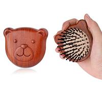 PERFEHAIR Wooden Head Scalp Massager Brush - Pack of 2, Cute Mini Bear Face-Shaped Paddle Hairbrush Comb Stimulator for Men & Women's Massage, Hair Growth & Detangling