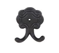Perfekta (Pack of 3 Rustic Black Cast Iron Double Hooks - Farmhouse Inspired Wall Mounted Heavy Duty Hooks for Hanging Suit, Coat, Hat, Jackets, Robe, Towel, Stylish Clothes Hanger, Over The Door.