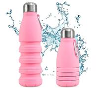 Perfekto24 Collapsible Water Bottle - BPA-free, non-toxic, temperature-resistant - foldable water bottle for festival - travel - Silicone Collapsible Water Bottle 550ml (pink)