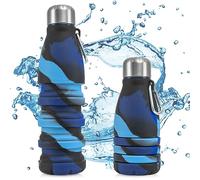 Perfekto24 Collapsible Water Bottle - BPA-free, non-toxic, temperature-resistant - foldable water bottle for festival - travel - Silicone Collapsible Water Bottle 550ml (darkblue)