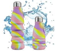 Perfekto24 Collapsible Water Bottle - BPA-free, non-toxic, temperature-resistant - foldable water bottle for festival - travel - Silicone Collapsible Water Bottle 550ml (colorful)