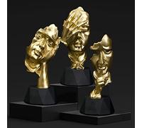 Perfekto24 Decorative Figures Set of 3 - Sculptures Set Consisting of 3 Figures (See Noth, Hear Notice, Say Nothing) Modern Sculptures in Gold (14 cmx5 cm) - Elegant Golden Decoration - The Three Wise