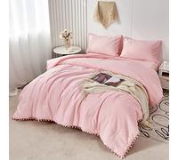 PERFEMET 5 Pcs Pink Pom Pom Comforter Twin Size Aesthetic Boho Pom Fringe Bedding Set with Sheet Ultra Soft Lightweight Farmhouse Bedding Quilt Set for Girls Kids(Pink, Twin)