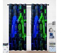 PERFEMET Gaming Curtains for Boys Bedroom Blue Green Video Game Window Curtains 2 Panel Set 3D Cool Gamer Teen Kids Panels for Home Living Room Game Decor(Blue Green, 42x84inch)