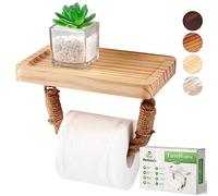 Perfeso.L Modern Toilet Paper Holder-Farmhouse Bathroom Decor Rustic Nautical Rope Beach Towel Rack with Wooden Shelf-Wall Mounted Coastal Toilet Tissue Roll Holder-Natural Wood