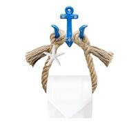 Perfeso.L Nautical Toilet Paper Holder Beach Towel Rack Bathroom Decor Rope Towel Ring Wall Mounted Coastal Seaside Themed Paper Roll Holder with Metal Anchor Hooks - Rustic Blue