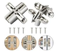 PERFETSELL 2 PCS Cross Hinge Concealed Cross Hidden Hinges Zinc Alloy Invisible Hinges 180 Degree Folding Door Hinge with Screws for Cabinet Cupboard Wooden Box Furniture Hardware, Silver