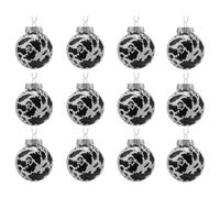 perfk 12Pcs 6cm Cow Print Christmas Ball Ornaments Western Theme Sturdy Multipurpose Decorative for Home Party Xmas Decoration, Black White
