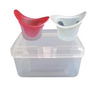 perfk 2Pcs Eye Wash Cups Eye Flush Cleaning Cups Soft Eyes Shaped Rim Reusable Measuring Cup Rinse Cup Kit for Remove Dust Rinse, Red and White