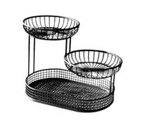 perfk 3 Tier Metal Fruit Basket Holder,Metal Wire Storage Basket Display Storage Stand,Creative Table Centerpiece Fruit Bowl Rack, L black
