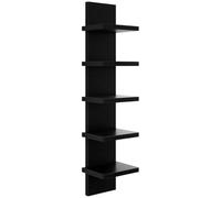 perfk 5 Tier Wooden Wall Mounted Storage Shelf Vertical Design Sturdy Multipurpose for Living Room Accessories 18.3x14x78cm, Black