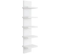 perfk 5 Tier Wooden Wall Mounted Storage Shelf Vertical Design Sturdy Multipurpose for Living Room Accessories 18.3x14x78cm, White
