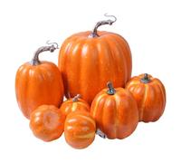 perfk 7 Pieces Foam Pumpkin Ornaments with Separate Stalk Tops Glossy Finish Lightweight Construction Versatile Seasonal Decor Suitable for Living Room Mantel Festive Dining, Orange