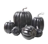 perfk 7 Pieces Foam Pumpkin Ornaments with Separate Stalk Tops Glossy Finish Lightweight Construction Versatile Seasonal Decor Suitable for Living Room Mantel Festive Dining, Black