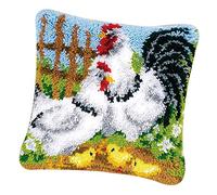 perfk Animal Pattern Pillow Latch Hook Rug Kit with Starter Tool for Beginners DIY Gifts - Chicken, 43x43cm