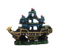 perfk Aquarium Shipwreck Decor Wreck Ship Decoration Creative Boat Statue Resin Hollow Cave