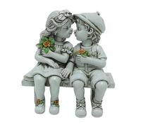 perfk Boy and Girl Kissing Statue Resin Ornament, Centerpiece Table Decoration, Outdoor Sculpture Decor Sitting on Bench for Table