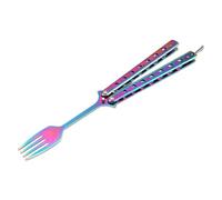 perfk Butterfly Fork Butterfly Practice, Metal Outdoor Dinnerware, Butterfly Training Fork for Office Hiking Picnic, colorful handle