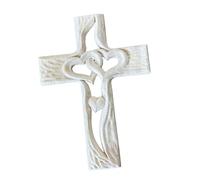 perfk Carved Wood Cross Wall Art Sculpture Intertwined Heart Love Sacred Wall Cross for Living Room Wall Decor Wife Husband, Large White
