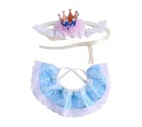 perfk Cat Crown Hat Lace Scarf Set Outfit Princess Costumes Lace Bandana Bib for Wedding, Blue
