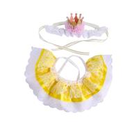 perfk Cat Crown Hat Lace Scarf Set Outfit Princess Costumes Lace Bandana Bib for Wedding, Yellow