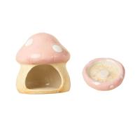 perfk Ceramic Hamster House Shaped Small Animal Hideout Cave with Feeding Bowl for Gerbils, Pink