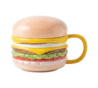 perfk Ceramic Mug in The Shape of A Hamburger, Ideal for Hot And Cold Drinks, with A Lid. for Parties, Yellow Handle