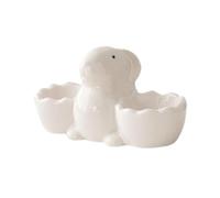 perfk Ceramic Rabbit Egg Cup Double Holder, Kitchen Utensils Tabletop Display Tray Bunny Egg Stand for Table Centerpiece Lunch, White