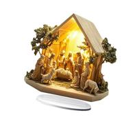 perfk Christmas Nativity Scene Figurine Table Ornament Statue Religious Gift Home Acrylic Sign 2D Flat for Party Indoor Outdoor, House 20x20cm