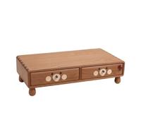 perfk Computer Riser Stand Organizer Shelf With Drawers Wooden Desktop Storage Holder Ergonomic Screen Lift cute animal face front drawers suitable for home office study dorm desk